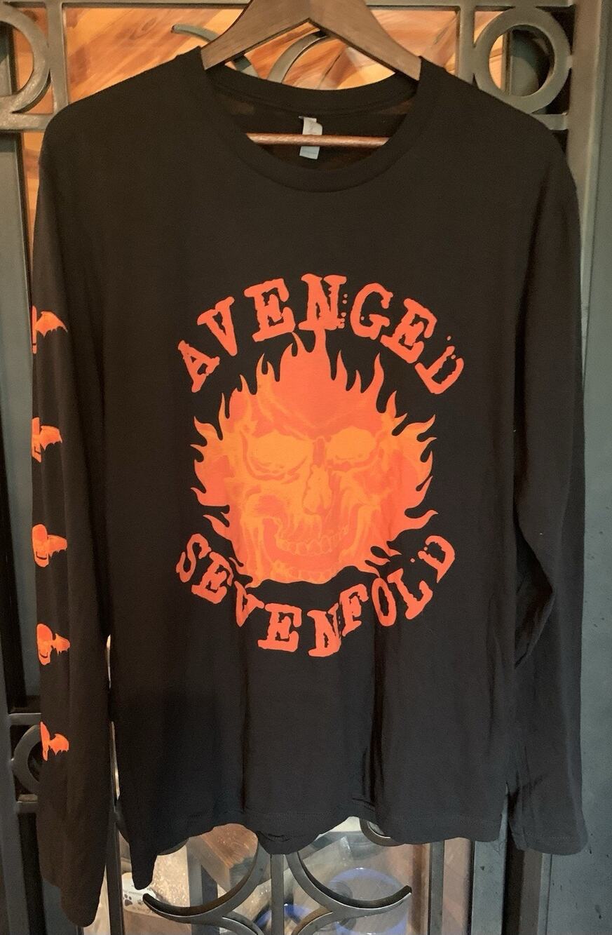 Avenged Sevenfold Flaming Scull Long Sleeve Metal Band Tee Mens Size L